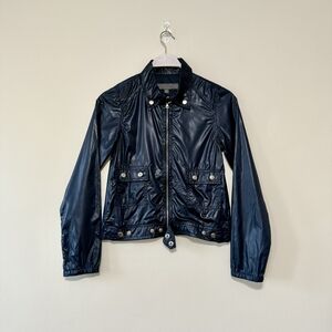 Proenza Schouler  Lightweight Metallic Shiny Coated Bomber Jacket Navy Blue